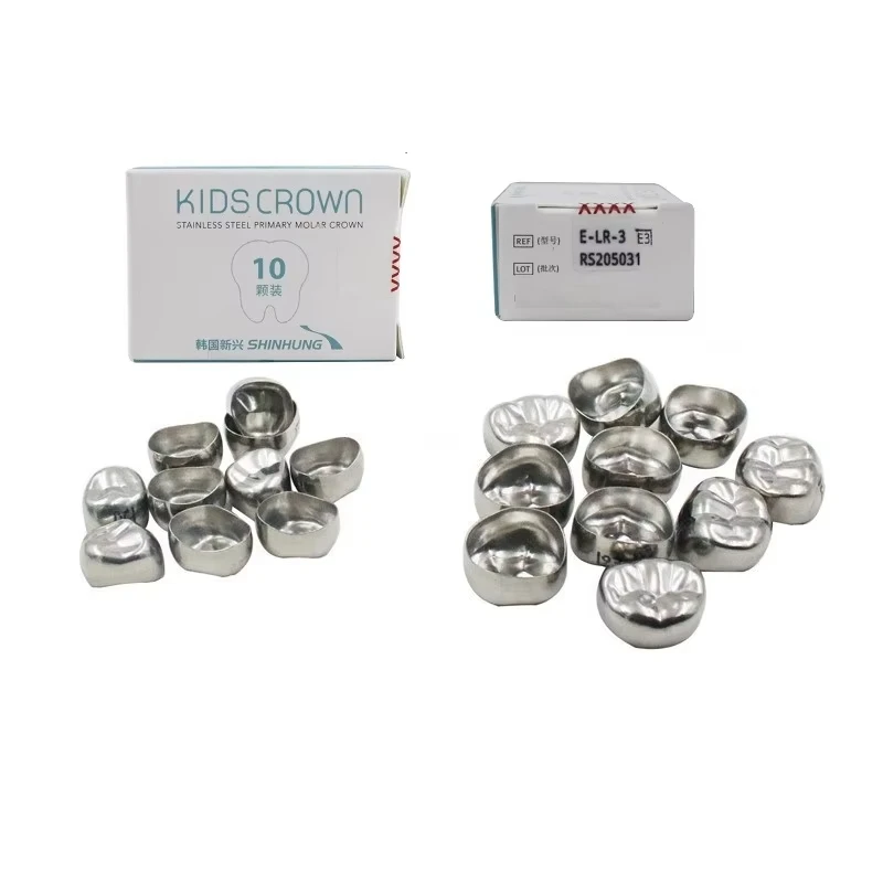 10PCS Dental Kids Primary Molar Crowns Stainless Steel Preformed Crown UL-UR-LL-LR Pediatric 48 Size for 1st 2nd Molar Teeth