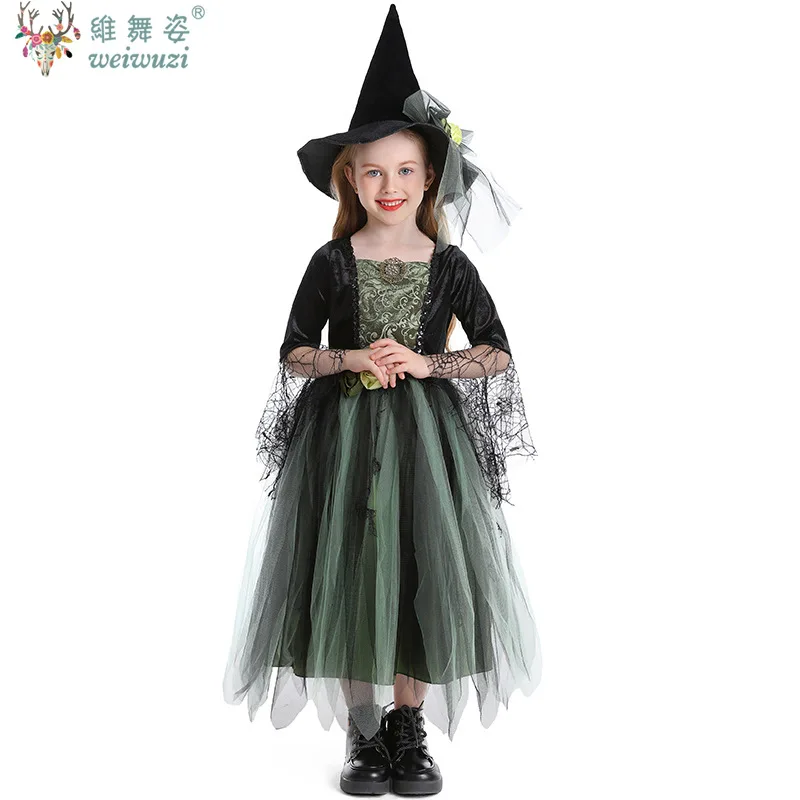 Niños niñas elfo del bosque bruja mágica Cosplay tutú vestido verde niños disfraz de princesa traje de actuación ropa de fiesta de Halloween