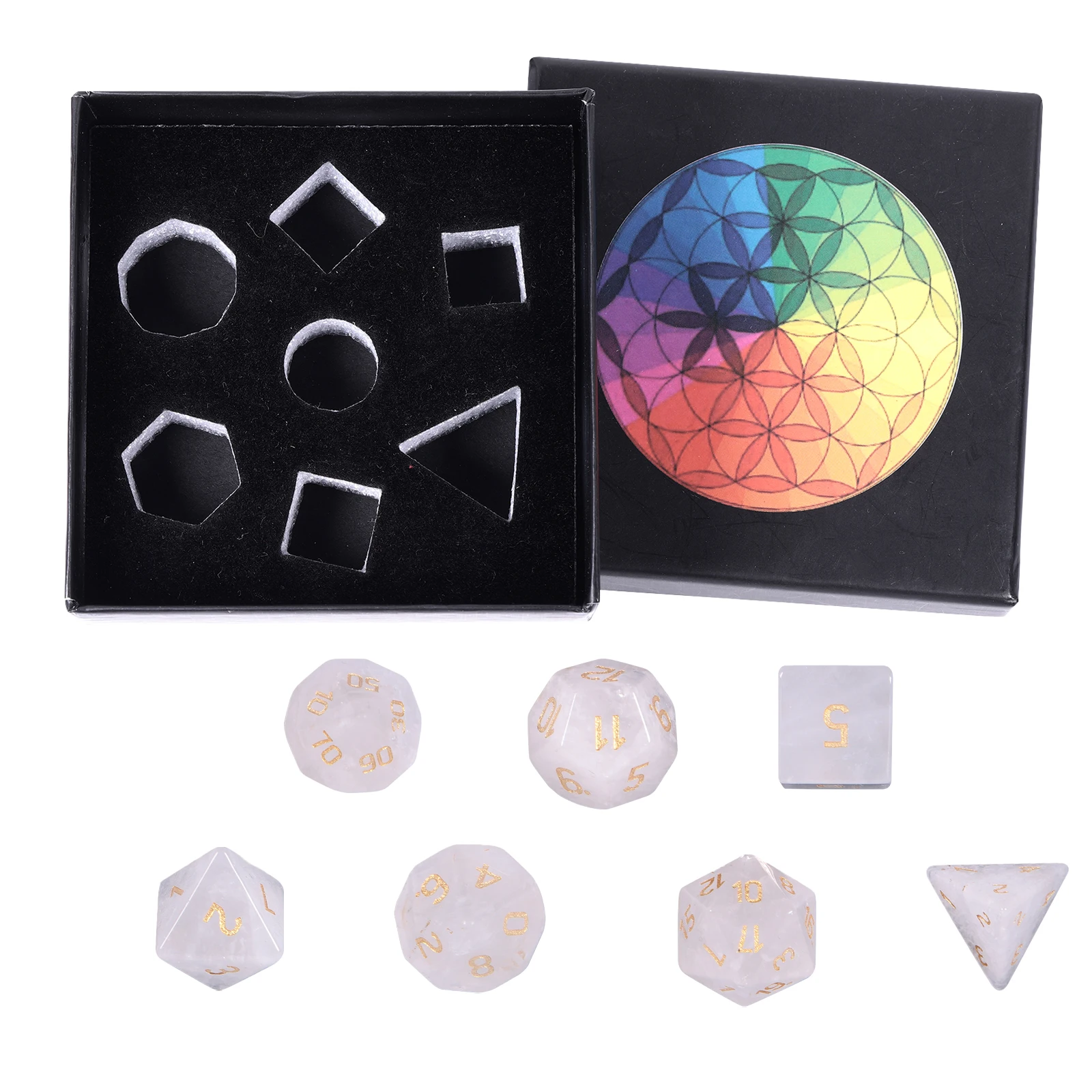 Imagem -06 - Conjunto Rosa Natural Cristal de Quartzo Polyhedral Dnd Dice Conjunto Polido Pedras Caídas para Rpg Mtg Mesa Jogos Decoração para Casa Peças