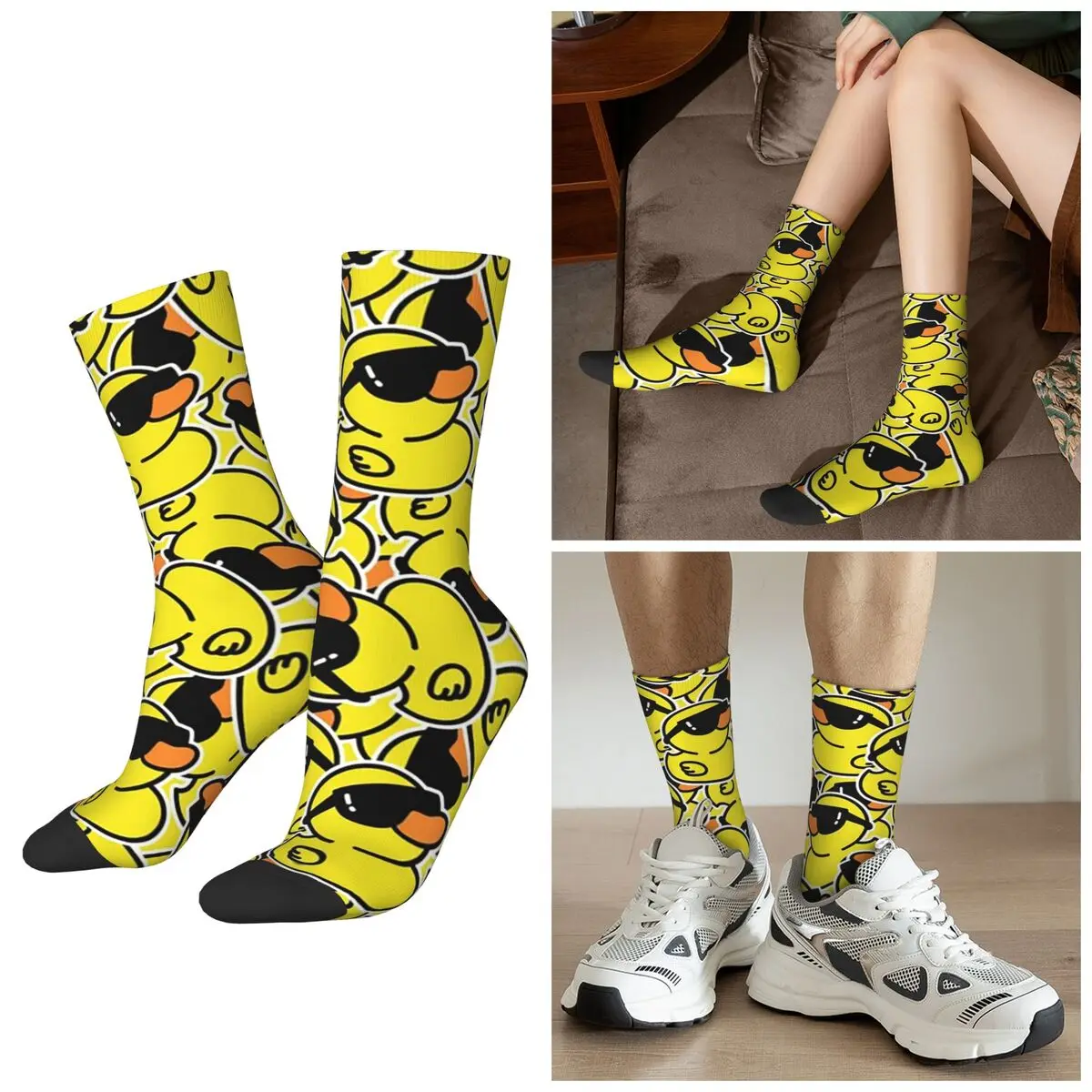 All Seasons Cute Cartoon Rubber Duck Socks Harajuku Crew Socks Super Soft Stockings for Men Women Valentine's Day Gifts