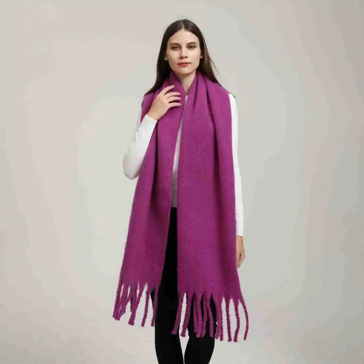 Sciarpa invernale per donna Cashmere caldo solido coperta di Pashmina avvolge femminile spesso morbido Bufanda grande scialle con nappa poncho lungo Echarpe