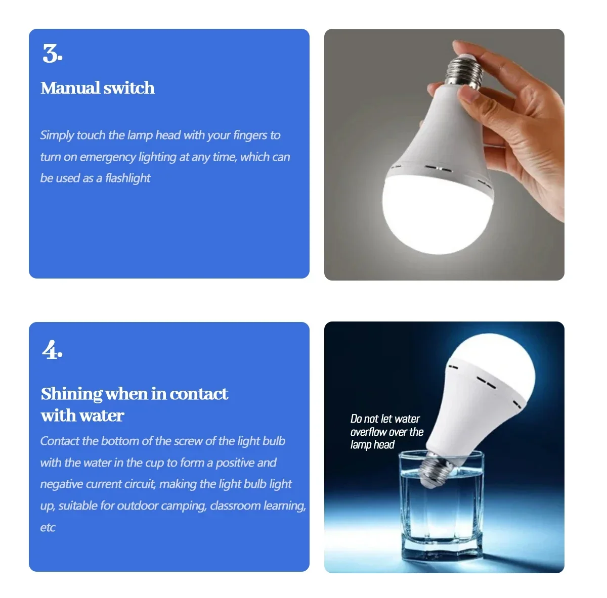 1-10PCS LED Rechargeable Bulb Light 7W 1500mAh Emergency E27 Bulb 220V for Home Power Outdoor Camping Failure Porch Garden Lamp