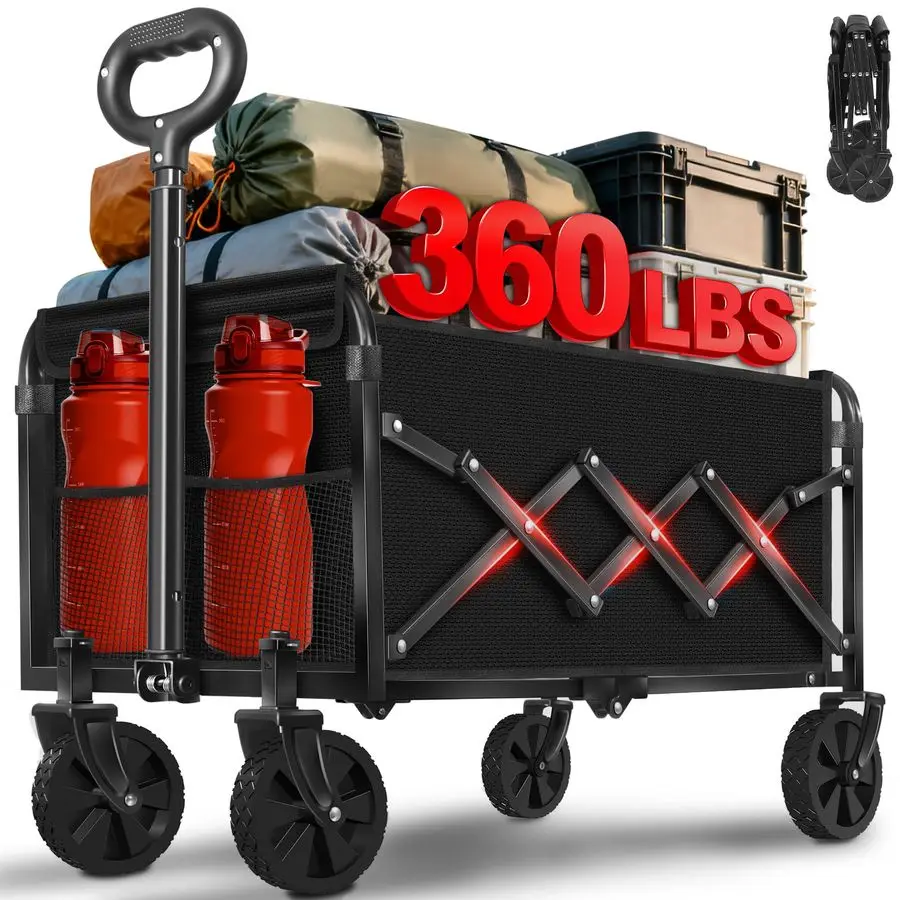 

Складная тележка с колесами, выдерживающая нагрузку до 360 фунтов, с гибкой ручкой, легкая и портативная.