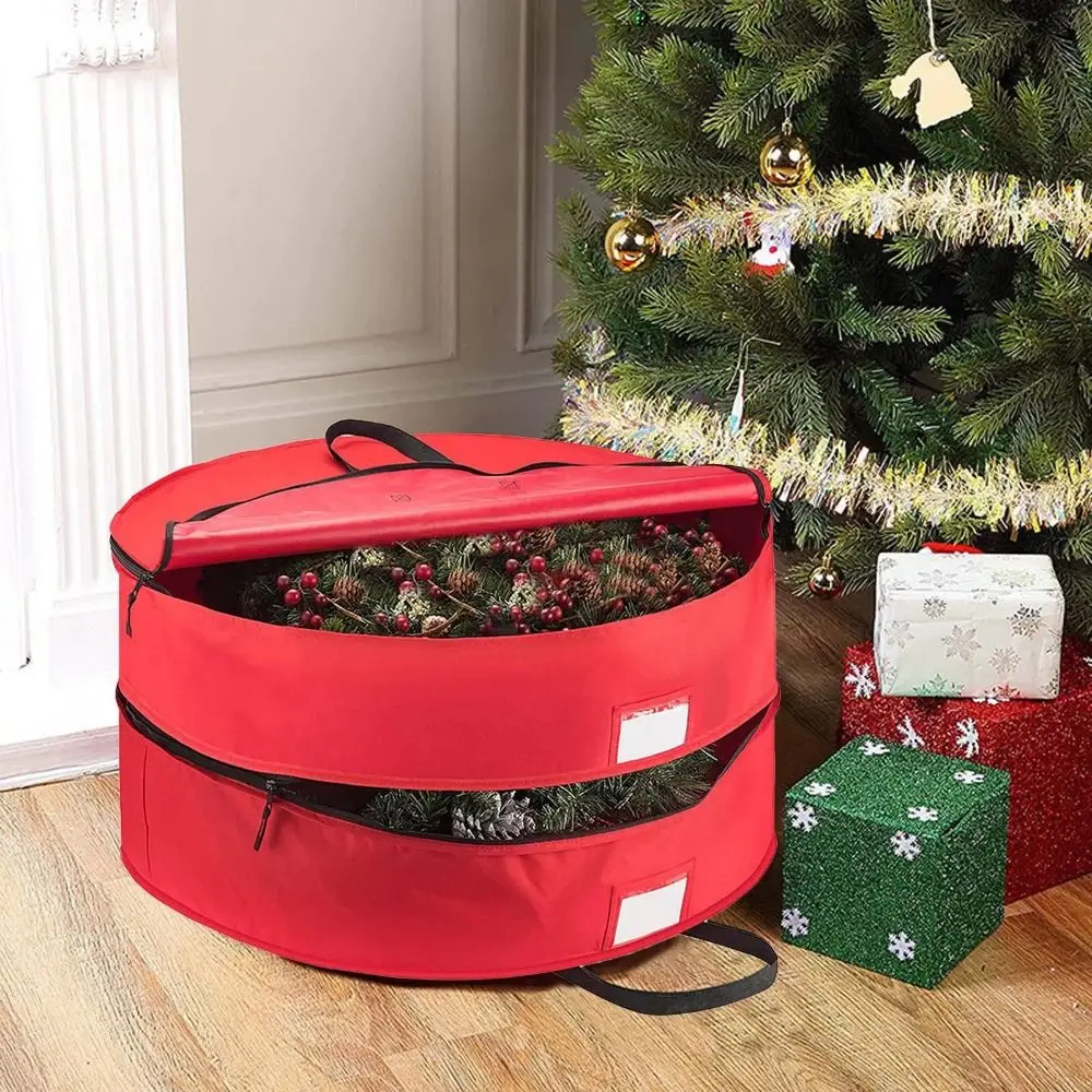 

Двухслойная сумка для хранения рождественских венков, штабелируемая с застежкой-молнией и ручками, контейнер для хранения венков с отделениями