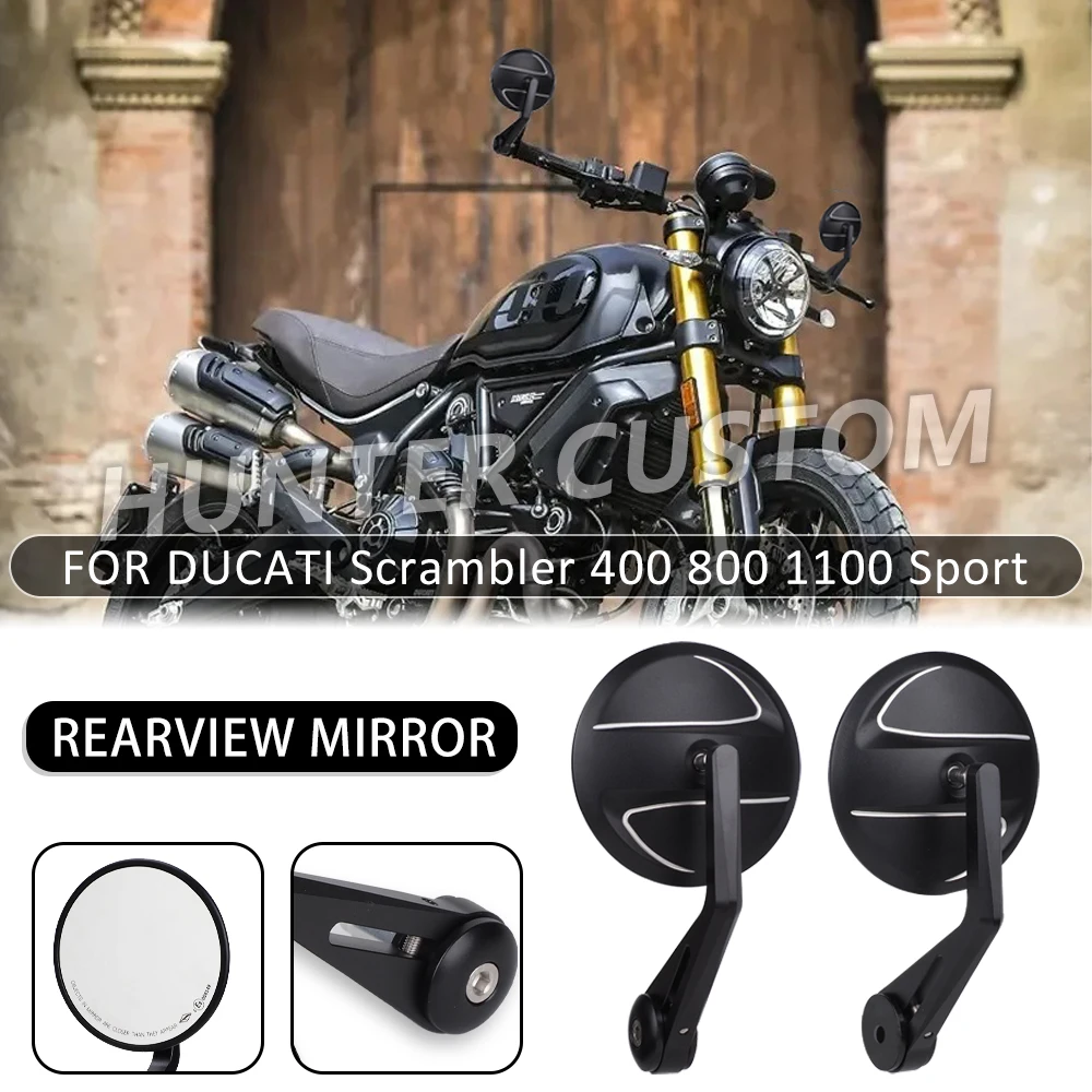 

For DUCATI Scrambler 400 800 1100 Retro-style Handlebar Side Rearview Mirror, CNC Aluminum Anti-glare Wide Angle Mirror