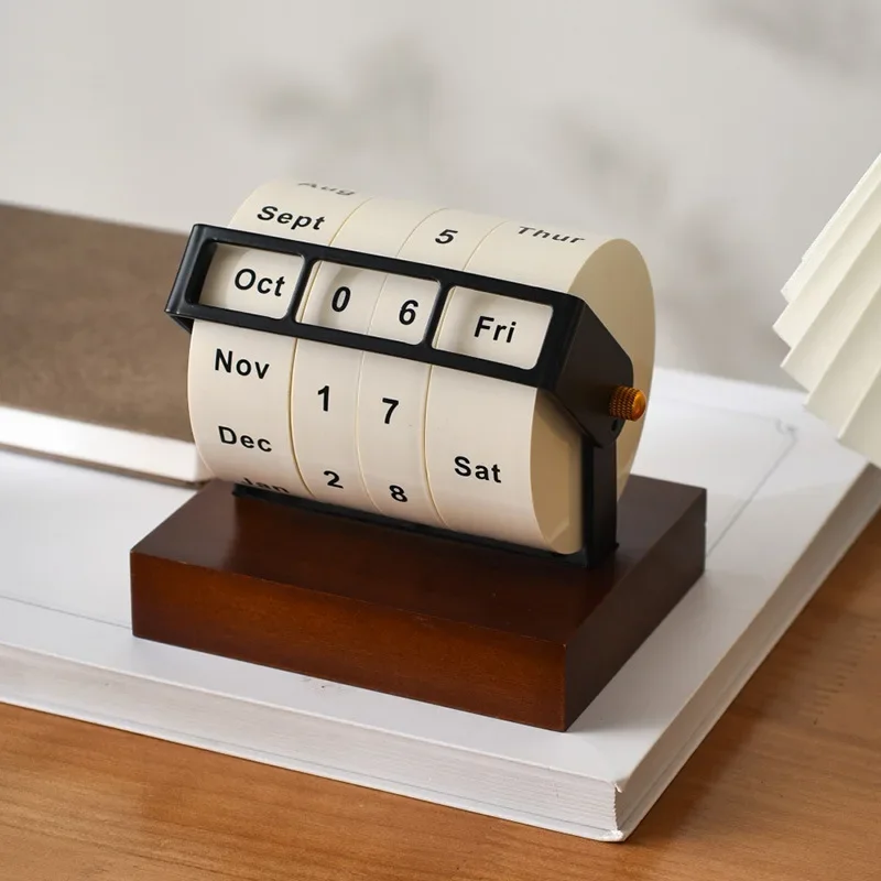 Wheel Perpetual Calendar Large Rotating Desk Calendar Desktop Ornaments Wooden Perpetual Calendar Countdown Clock