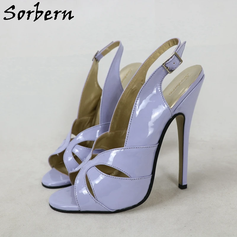 Sorbern Light Purple Sandal Slingback Women Shoes 16Cm Heels Burlesque Heel Cross Strap Hollow Out Shoe Uppers Custom