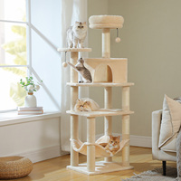 6-Level Cat Tree Tower with Super Large Hammock,Spacious Condo,Anti-tip Kit,2 Dangling Balls,4 Natural Sisal Scratching Posts