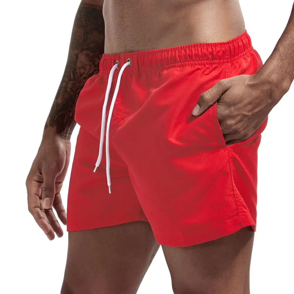 Summer Men\'s Beach Shorts Fashion Solid Pocket Shorts Fitness Quick Dry Swimwear Beach Drawstring Breechcloth Bottoms