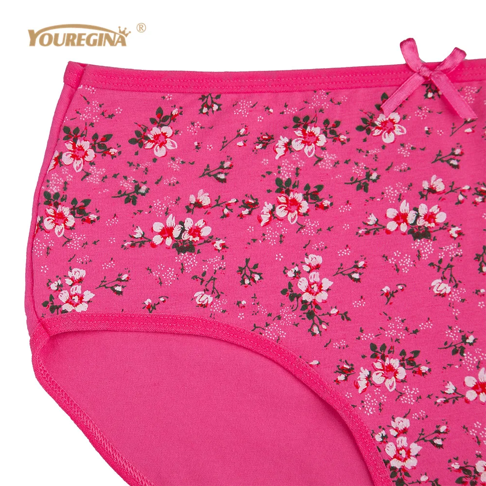 Bragas de algodón con estampado Floral para mujer, ropa interior de cintura alta, talla grande, 6 unidades por Set