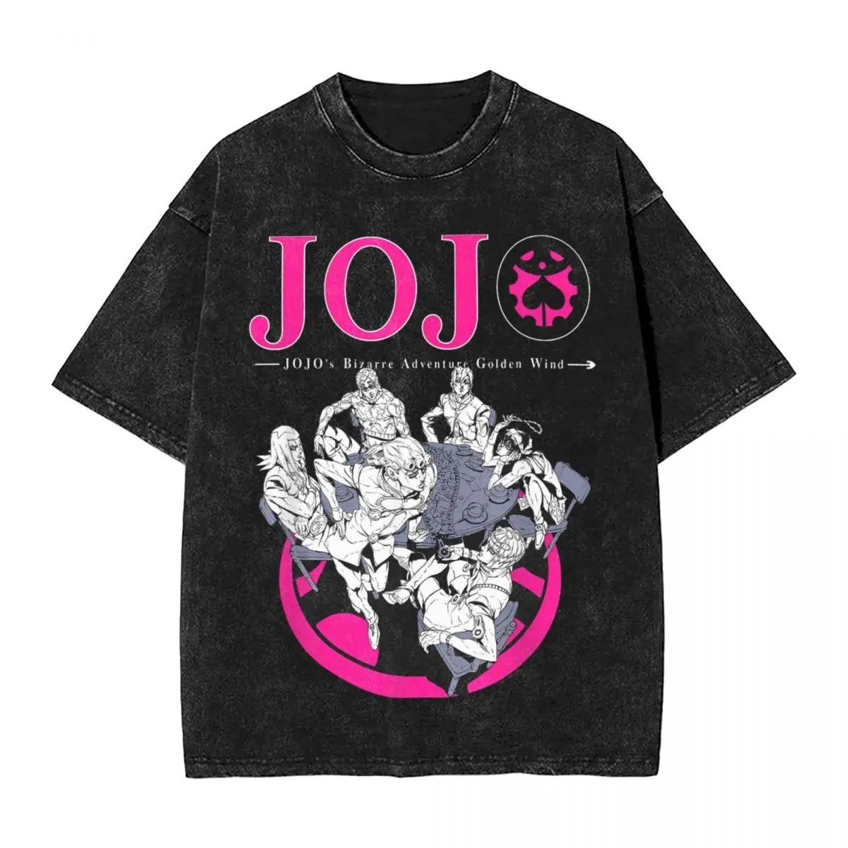 Washed T Shirt Golden Wind Bruno's Gang Japanese Anime T-Shirts Oversize JOJOs Bizarre Adventure Streetwear  Printed Tees