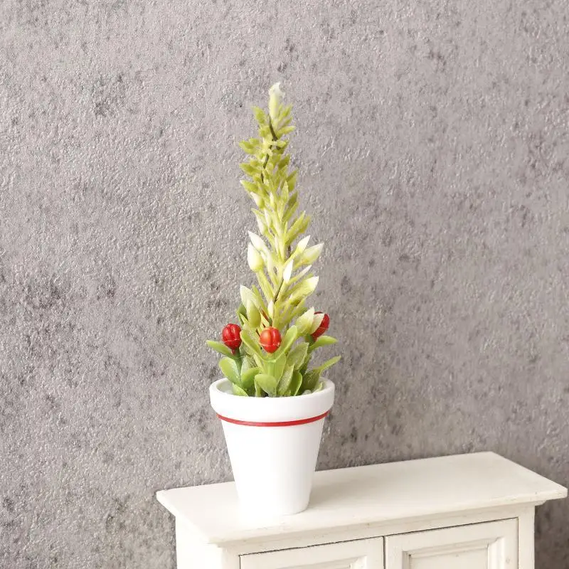 【M】Mini Christmas Potted Tree Model 1/12 Dollhouse Artificial Plant Decor Ornament Dollhouse Home Scene Ornaments Photo Props