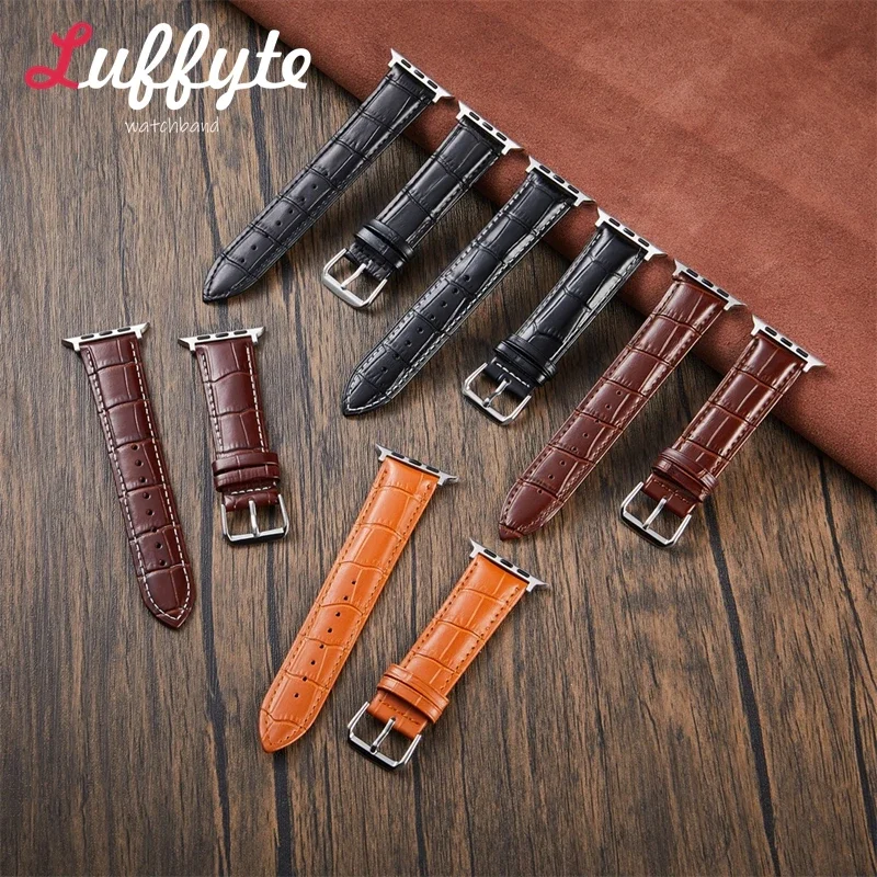 

Men's Leather Watch Band for Apple Watch 1-10 SE Ultra Bamboo Pattern Strap Fits 49/46/45/44/42/41/40/38mm Smartwatch Watchband