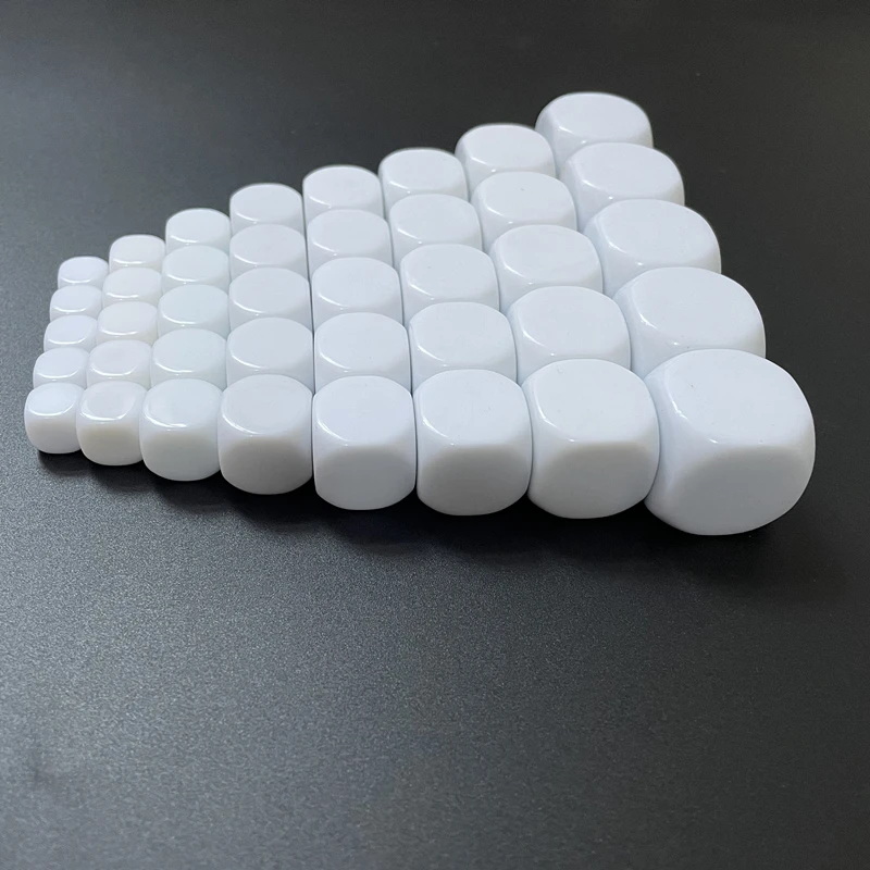 50 pcs 10/12/14/16/18/20/22/25/30MM Smooth White Dice Acrylic Rounded Dice Used to Write Blank Hexahedrons with a Big Head Pen