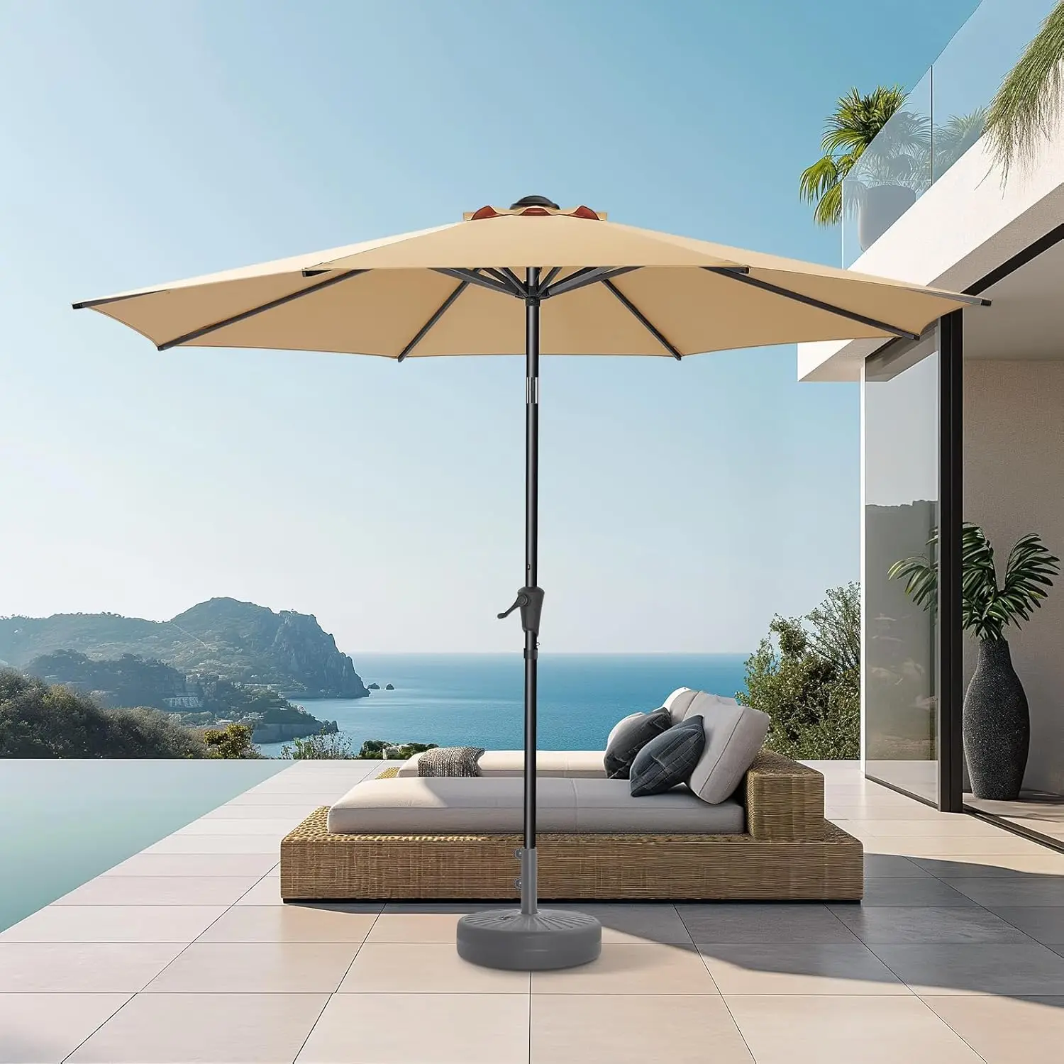 9ft Outdoor Patio Umbrella with Push Button Tilt and Crank, UV Protection, 8 Sturdy Ribs for Pool Deck Garden