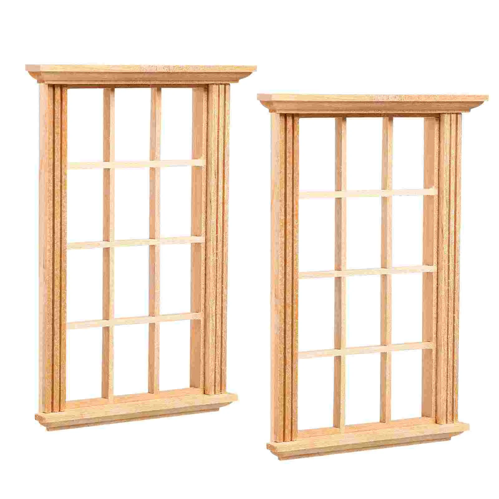 

2 Pcs Mini Window Frame Model Outdoor Toys Miniature Decor Small Furniture Wood