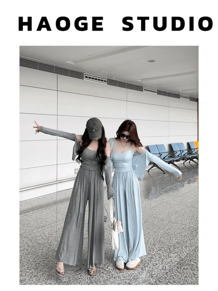 

Korean Dongdaemun Summer Sun Protection Casual Women's Set Chic Complete New Style Slimming Casual Pants Three-piece Set
