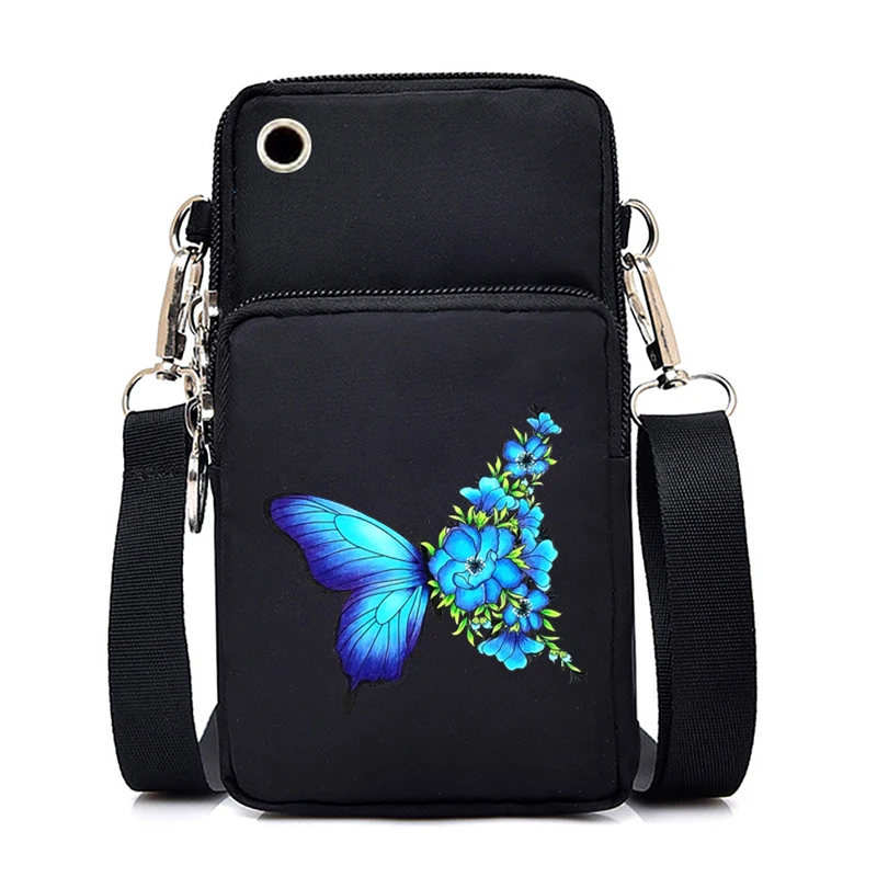 Women Mini Mobile Phone Bag Vintage Watercolor Butterfly Print Small Crossbody Bags Tote Purse Wallet Shoulder Bag Teen Handbags