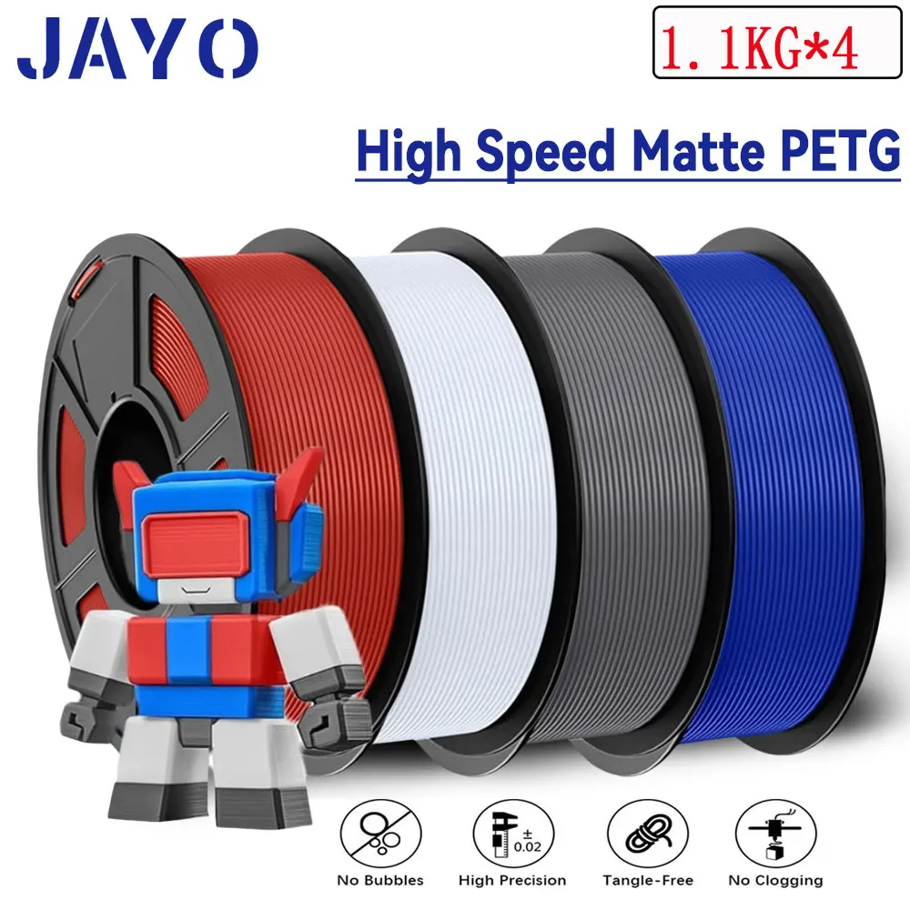 

JAYO 4Rolls 3D High Speed Matte PETG 3D Filament 1.75mm 30mm/s - 600mm/s Print Range High Flow Speedy PETG 3D Printer Filament