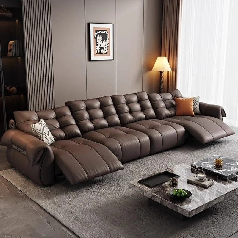 Genuine Leather Electric Adjustable Sofa Lawrence Brown Furniture Living Room Italian Light Luxury 2025 New Leanable Reclining