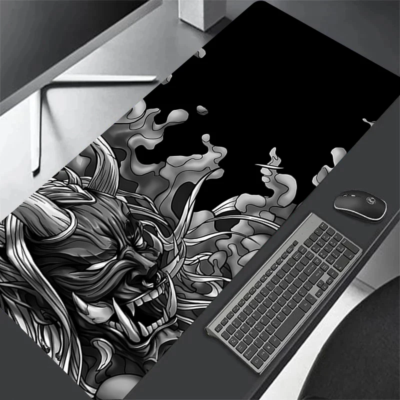 Game Mouse Pad Japanese Samurai Devil Mousepad Black Ghost Face Gamer Deskmat Mouse Mat Carpet Accessories Big/Small Table Mats