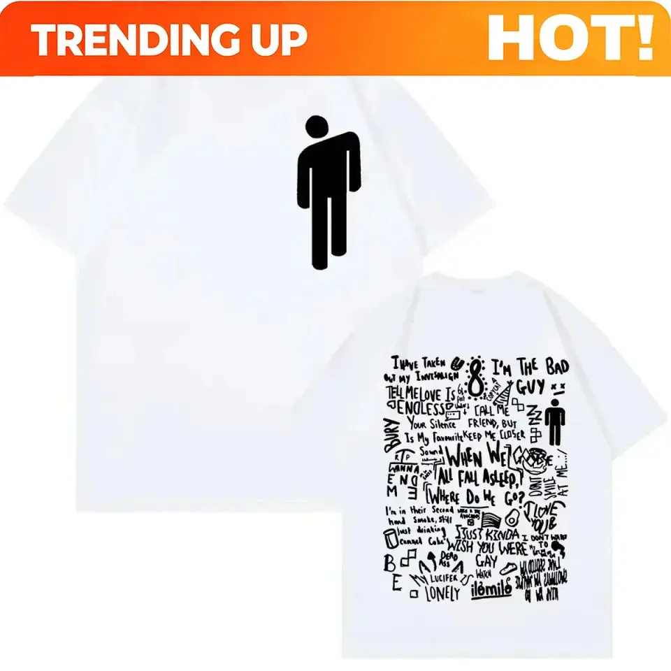 Hip Hop T Shirts with Billie Eilish Icon Lyric Collage Creative Inspired Graphic Featuring Pop Art for Fans Billie Eilish Unisex