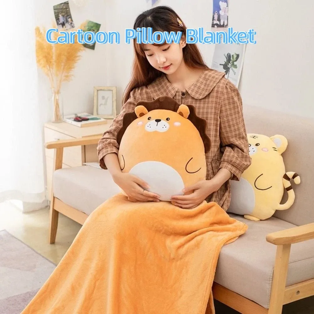 

Flannel Cartoon Pillow Quilt Soft Storage Design 2 In 1 Cushion Blanket Comfortable Stuffed Animal Pillow Blanket Afternoon Rest