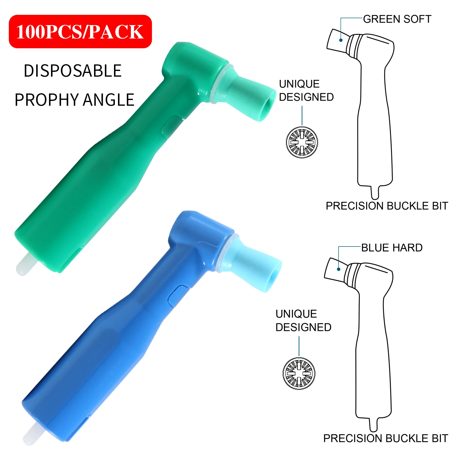 100Pcs Dental Disposable Prophy Angles Regular Cup Latex Free Right Angle 105° angle