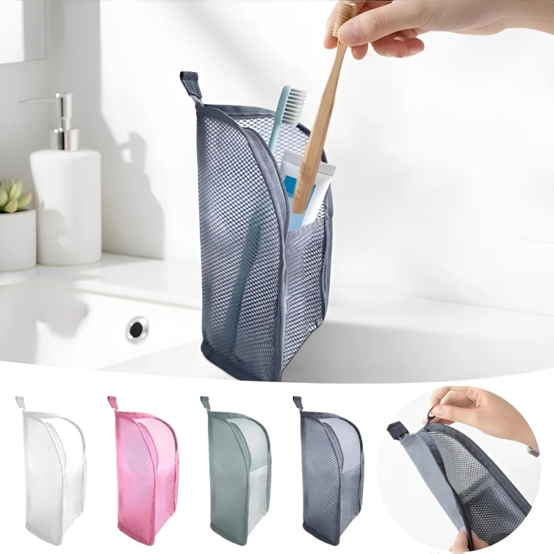 Foldable Hanging Travel Toiletry Bag Mesh Transparent Lightweight Standing Wash Bag for Cosmetics Bathroom Gym Camping Storage