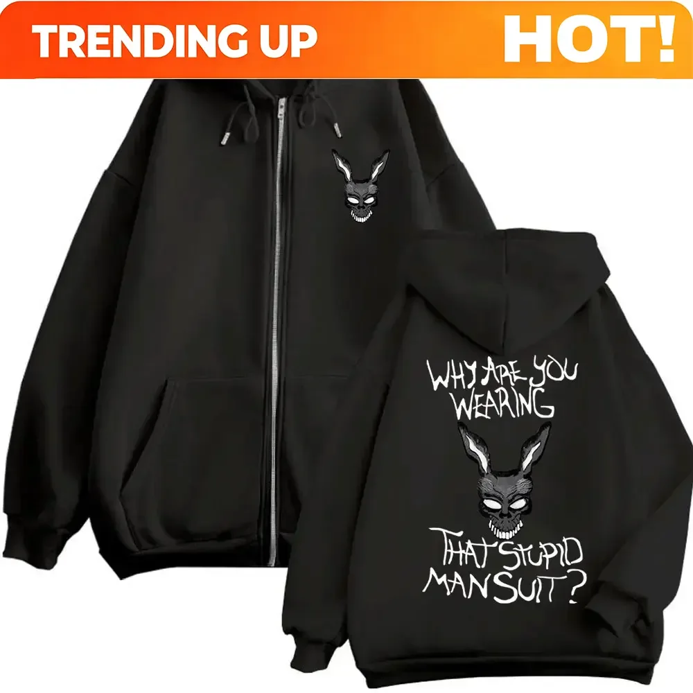 Customization Movie Donnie Darko Why You Wearing That Stupid Man Suit Zipper Hoodie Men Casual Vintage Zip Up Jacket Male Oversi