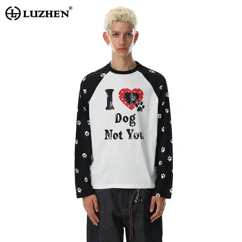 LUZHEN 2026 Summer New Color Contrast Long Sleeve T-shirts Men's Handsome Letter Printed Round Neck Casual Tops Clothes JY7888