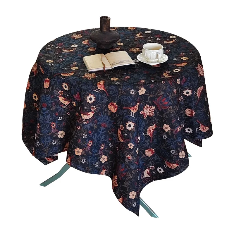 2026 American Jacquard Tablecloth Dining Table Retro Wear Resistant Dustproof Strawberry Bird Round Tea Table Home Decoration