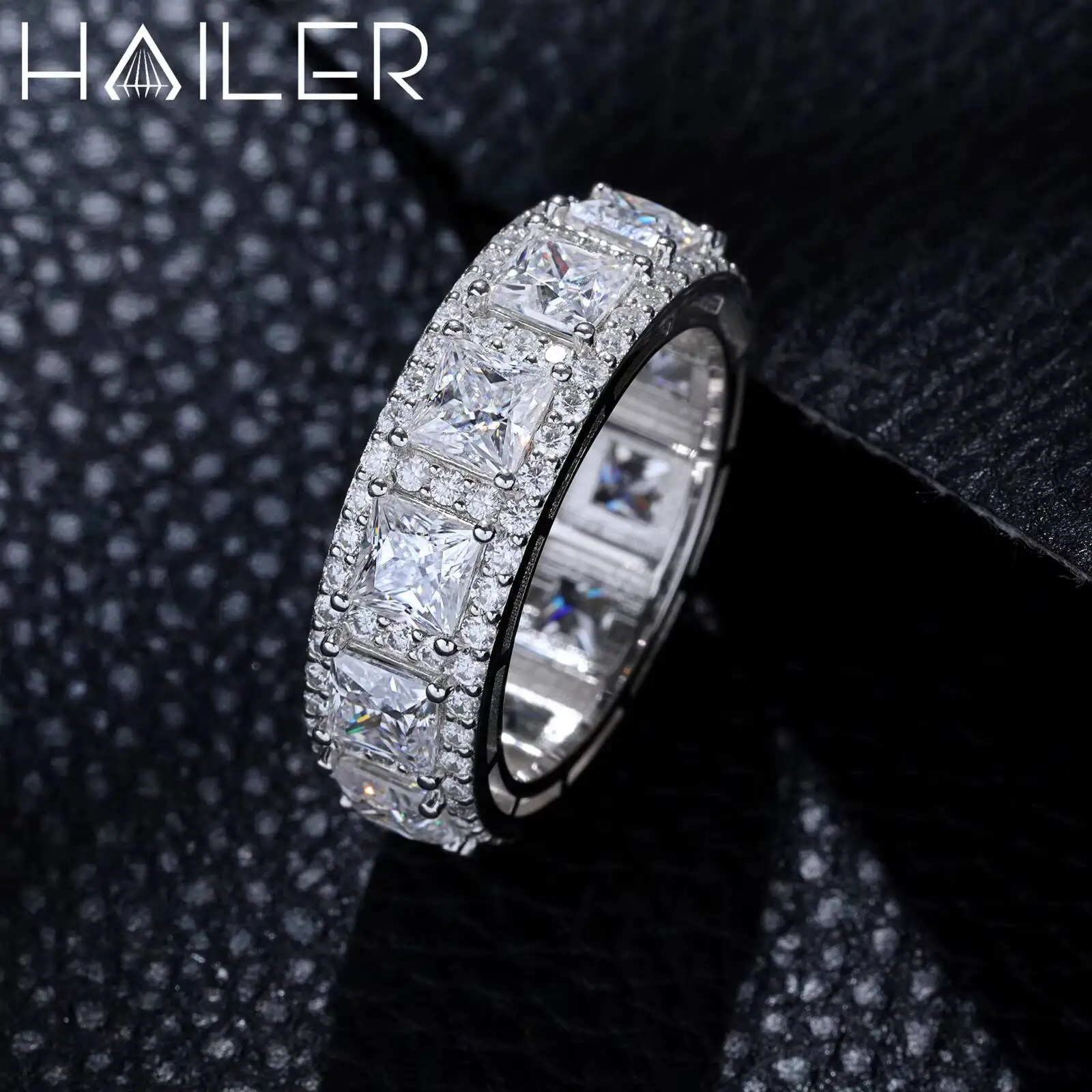 Fine Hip Hop Style Jewelry Full Eternity Band Men Ring Iced Out VVS Moissanite 925 Silver Diamond Moissanite Cuban Rings