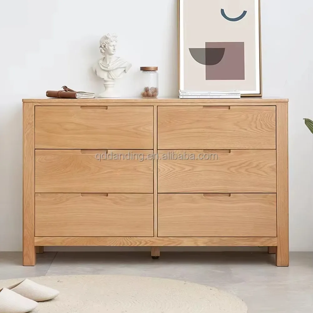 Nordic Style Solid Wood Bedroom Furniture 6 Drawers Storage Chest of Drawers