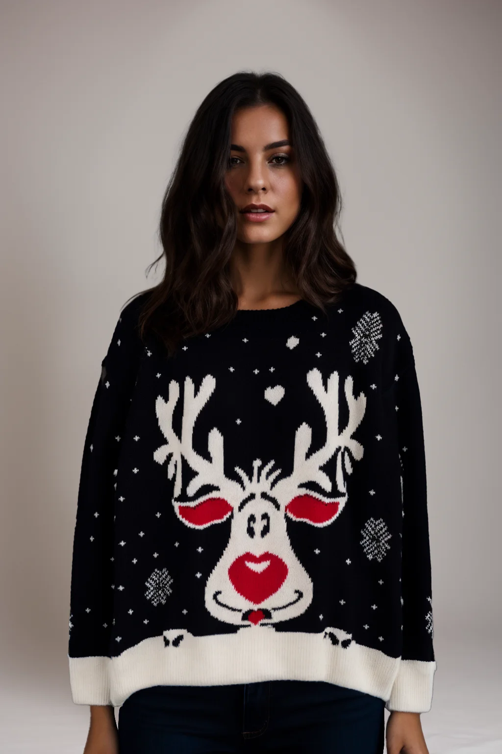 2024 Winter Black Christmas Sweater with Reindeer Pattern Casual Hoodie Knitted Fashionable Top for Comfortable Wear New Arrival