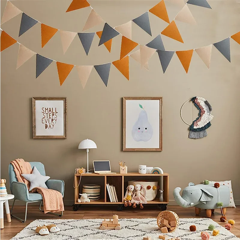 Imagem -04 - Brown Felt Pennant Banner Bege Rústico Wedding Party Decor Tecido Triângulo Bandeira Woodland Bunting Baby Shower Bunting 80 Pcs