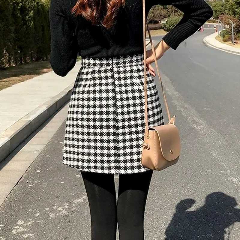 

Plaid Mini Skirts Women Button Up Design Fashion Spring New All-match Elegant Korean Style Empire Casual Daily Students Retro