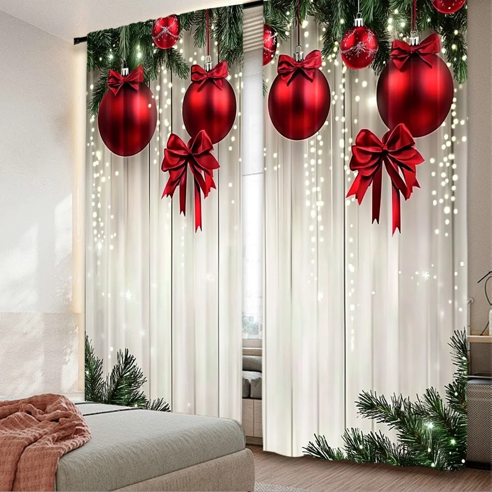 2 Stück 2D-Flachdruck Frohe Weihnachten Vorhänge Festliche Ornamente (2) Digital bedruckte Polyester-Vorhänge Partydekorationen Perfekt