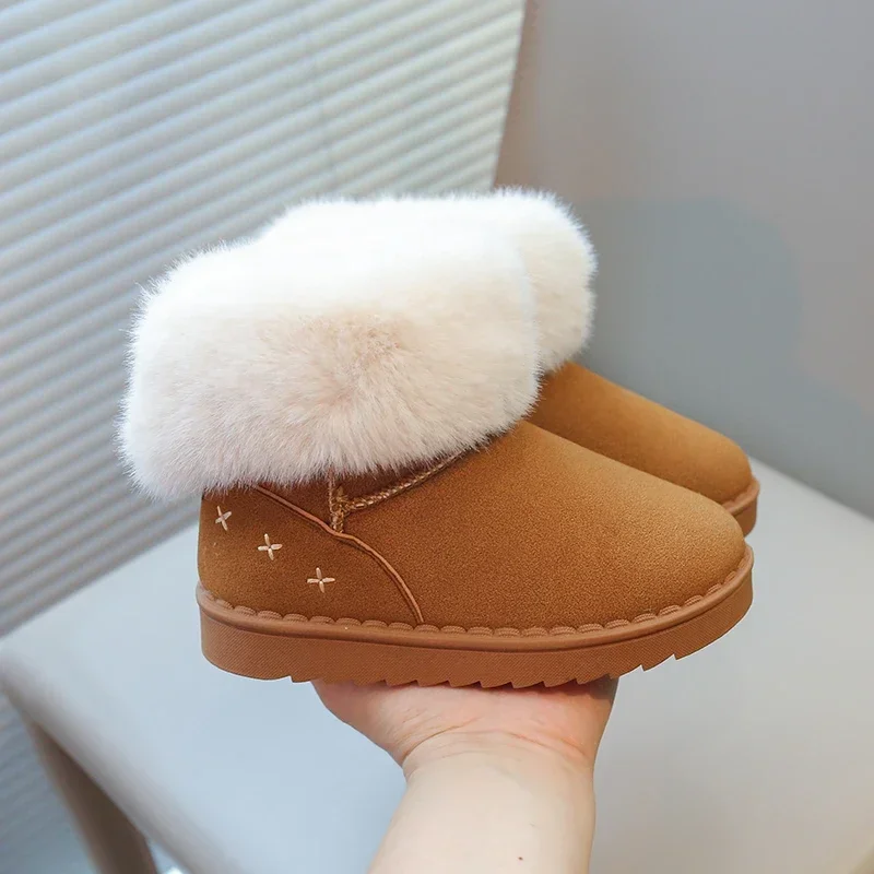 

Kids Winter Boots for Boys Girls Unisex Children Ankle Thermal Boots Thick Plush Hairy Warm Cotton 2024 Autumn Winter Girls Cute