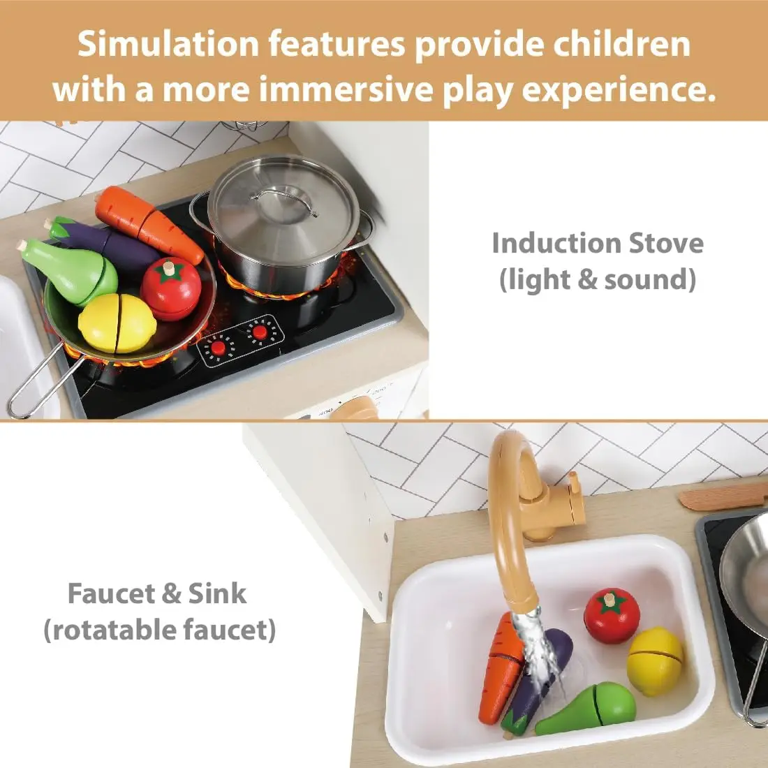 Holz spiel küche Kinder küche Spielset mit echtem Licht & Sound realistische Eismaschine Herd Ofen Koch so tun, als ob Spielzeug küche enthalten