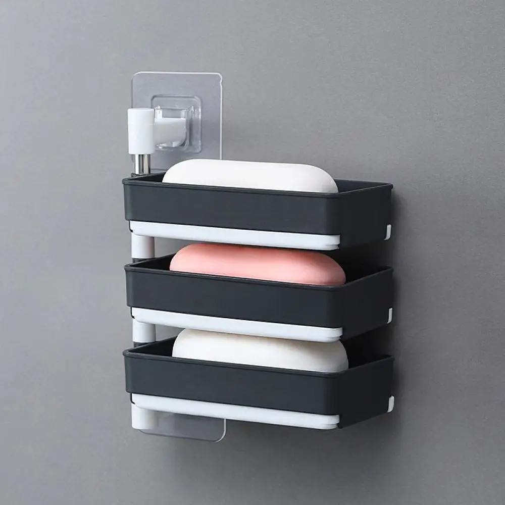 Bathroom Wall Mounted Soap Rack Rotating Punch Free Organizer Draining Tray Kitchen Storage Box Shower Accessories