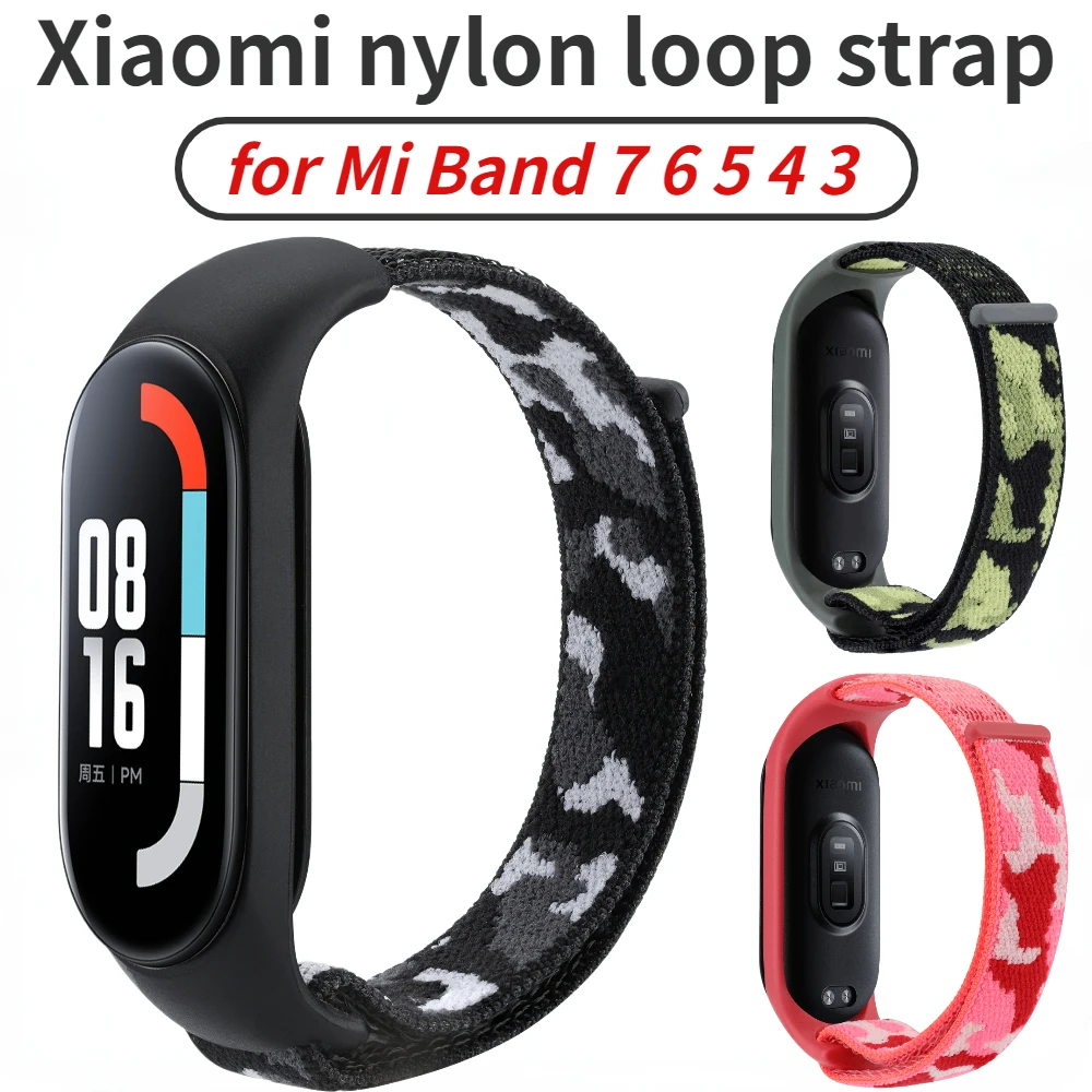 Correa de nailon de camuflaje para Xiaomi Mi Band 7, 6, 5, 4, 3, correa de bucle para reloj inteligente
