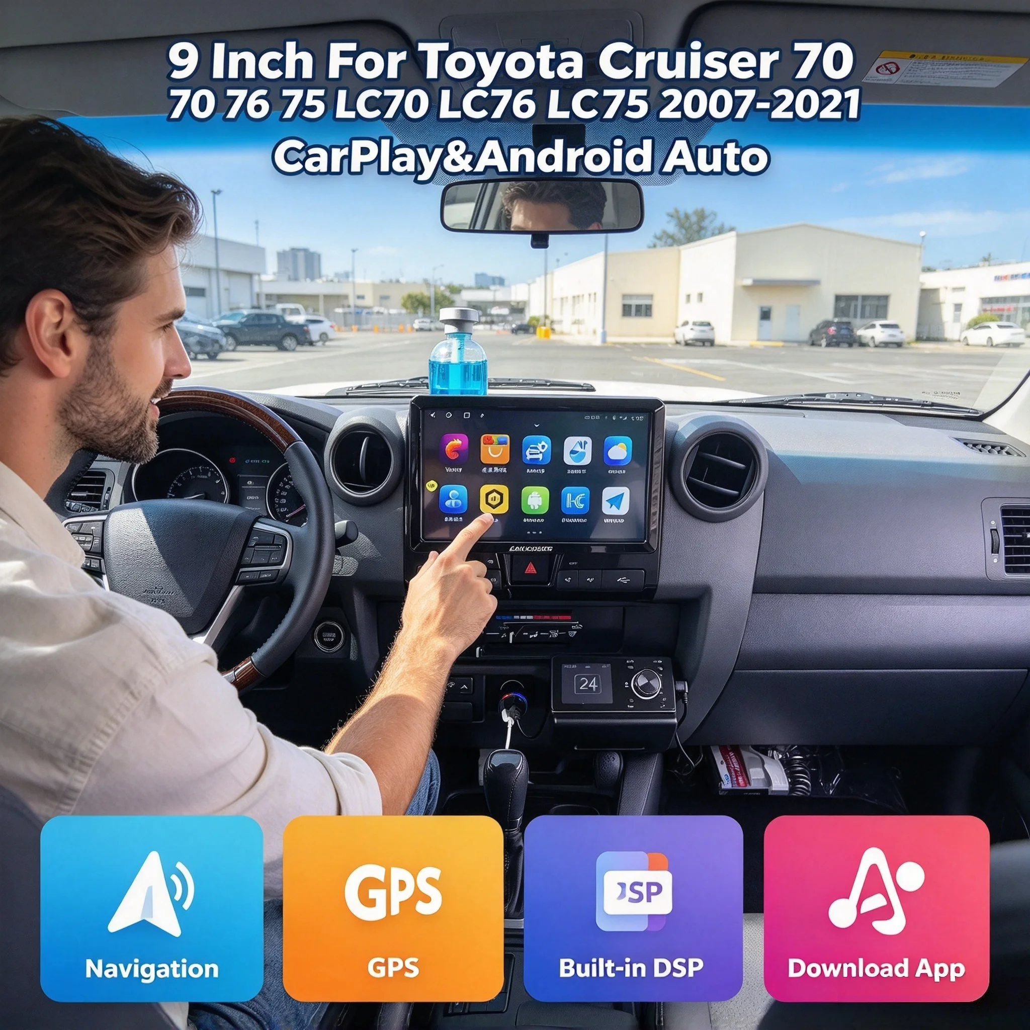9” 2K Carplay Auto Android 15 8G+128G 4G LTE Car DVD Player Radio GPS WIFI Bluetooth For Toyota Cruiser LC70 LC72 LC76 LC79