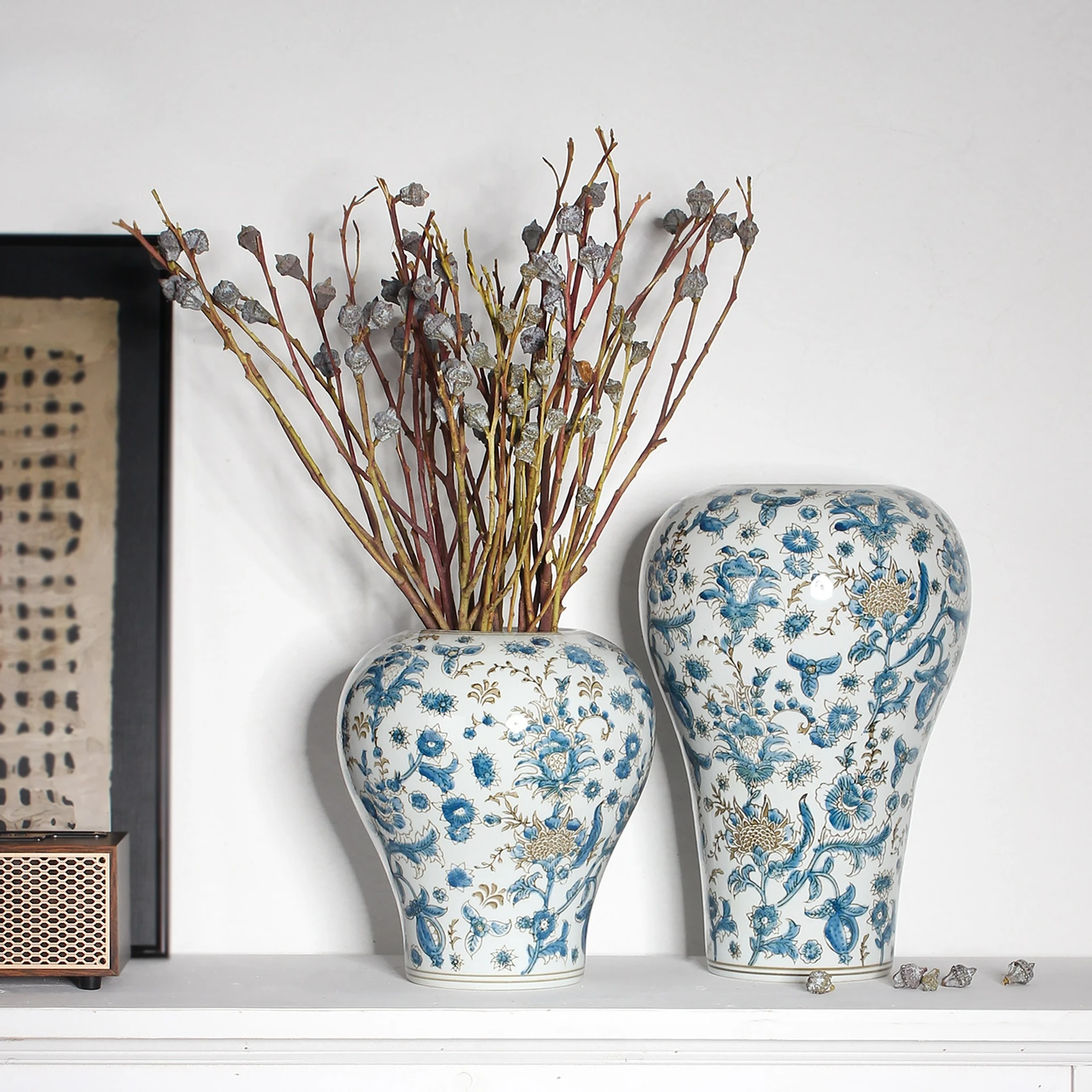 Blue and White Porcelain Ceramic Vase Porcelain Pot Flower Vase Chinese Retro Style Home Decoration Accessories Flowerpot