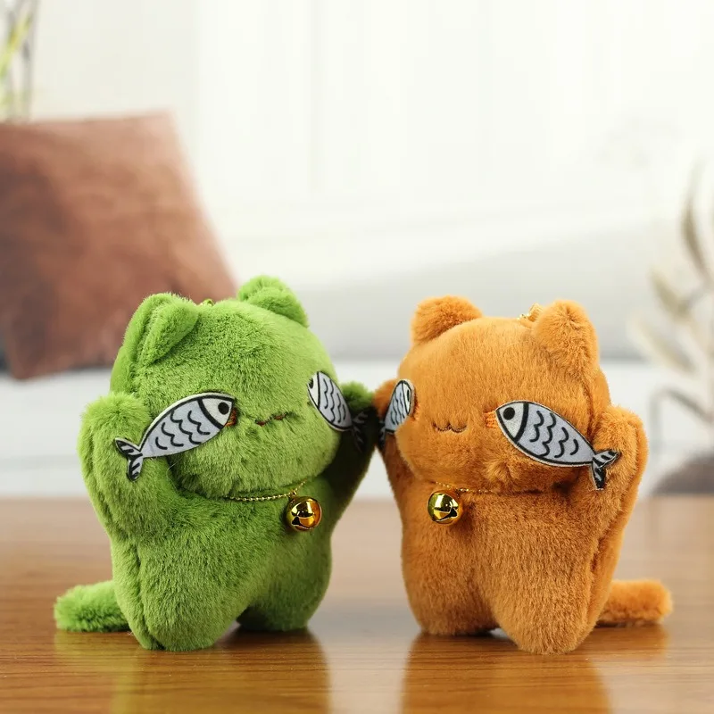1 pçs bonito captura peixe boneca de pelúcia chaveiro dos desenhos animados pingente boneca de pelúcia macio gato chaveiro saco encantos presentes de aniversário das crianças