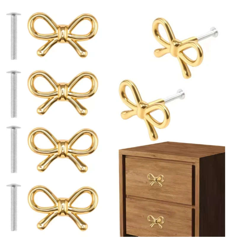 

Декоративные латунные ручки-кнопки для ящиков и шкафов, в форме банта, с винтами, для комодов и гардеробов