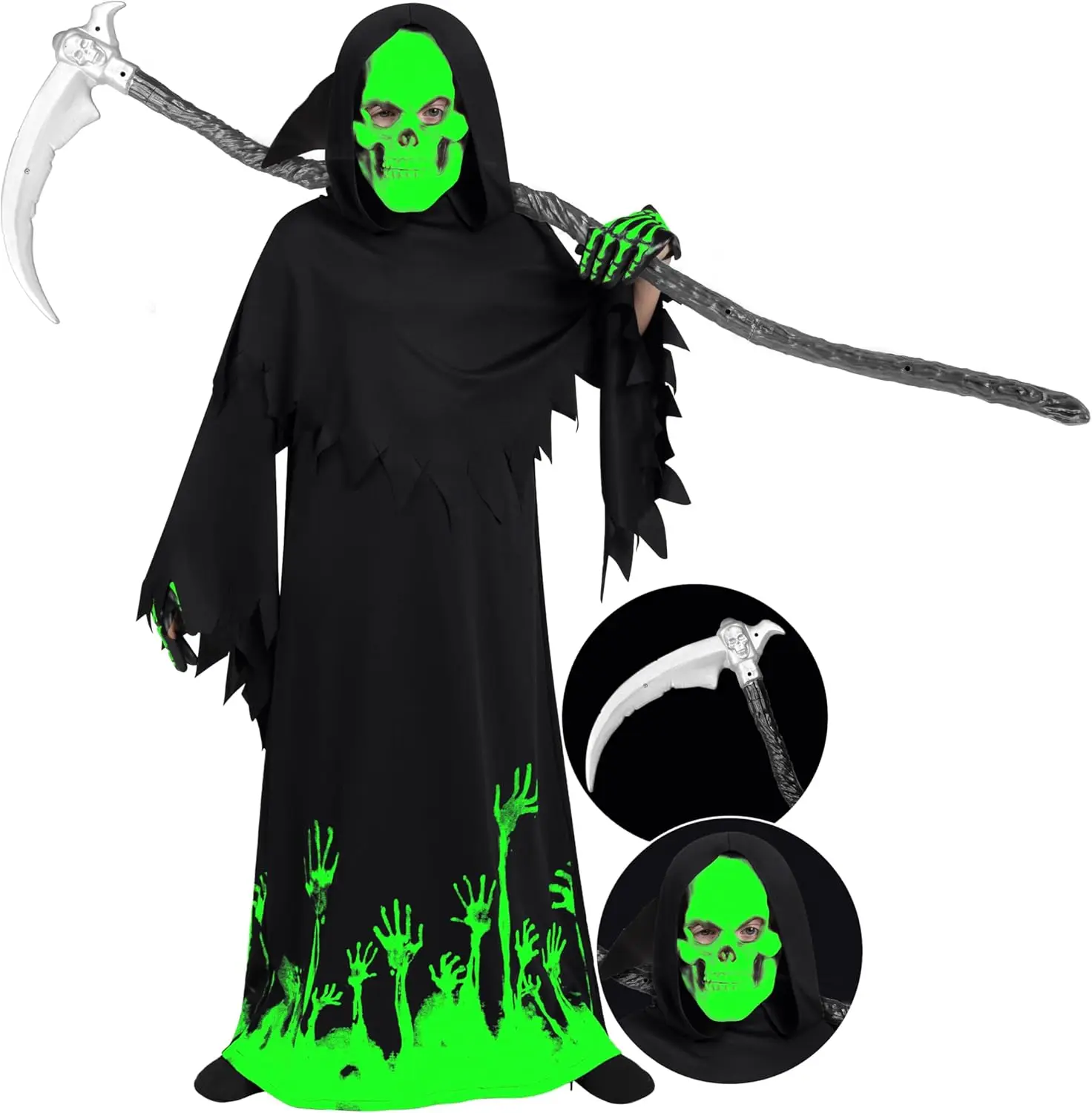

Костюм JOYFY Glow in the Dark Grim Reaper для мальчиков, костюмы на Хэллоуин для детей и мальчиков