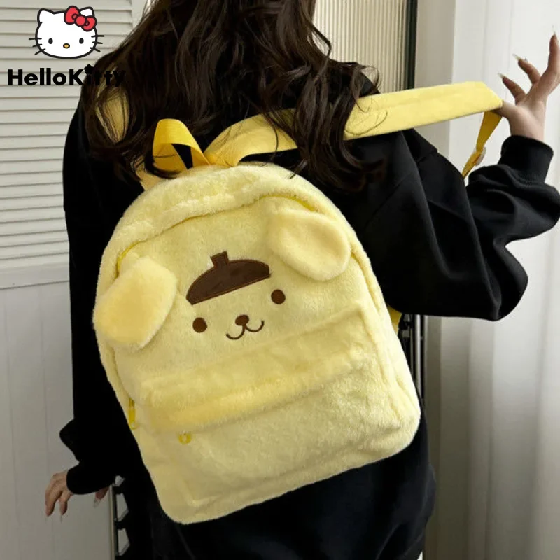 

Sanrio Cute Melody 3D Cinnamoroll Cartoon Plush Fluffy Small Backpacks Girls Y2k Student Zipper Fuzzy Schoolbags Kuromi Soft Bag