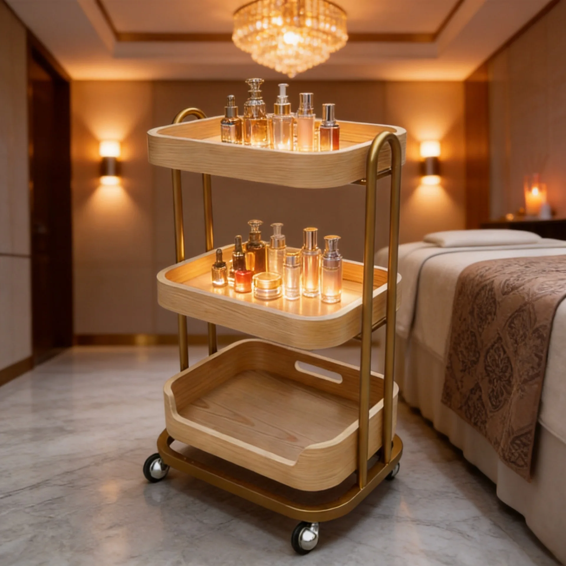 High-end beauty trolley, beauty salon special  cart, mobile drawer rack, tattoo embroidery SPA solid wood trolley