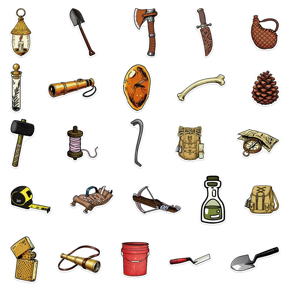 

50PCS Retro Archaeological Tool Stickers Creative DIY Graffiti Decoration Guitar Suitcase Notebook Skateboard Toys Gifts Decals